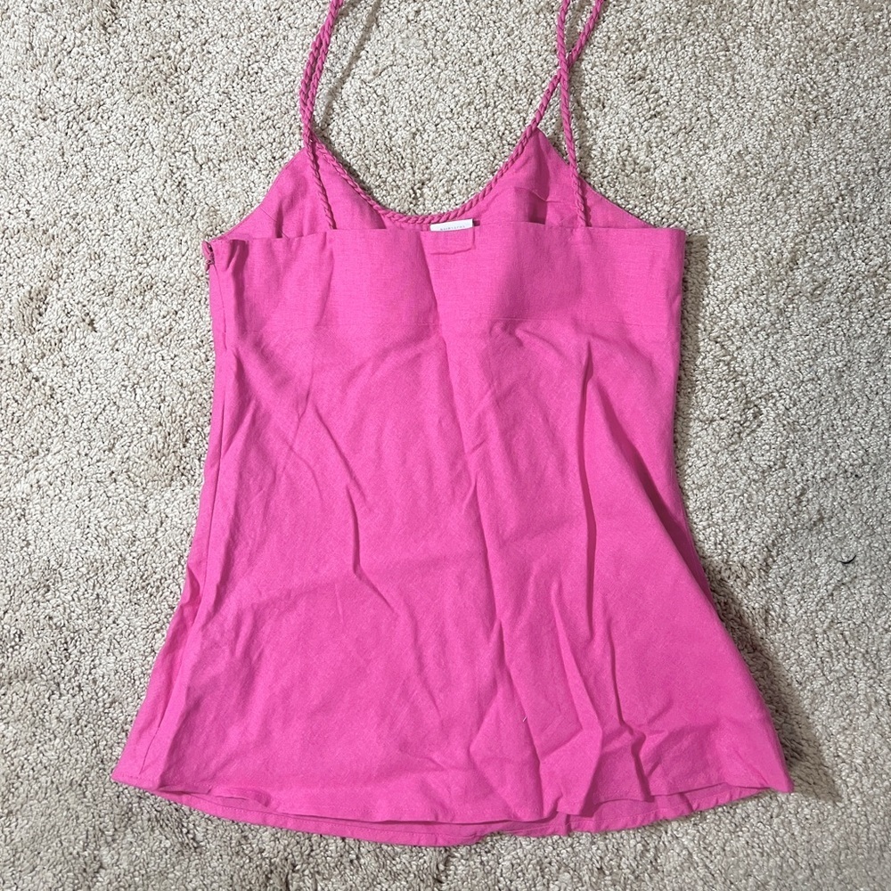 Suzy Shier Spaghetti Strap Tank Top size XS Pink Linen Solid Casual Blouse